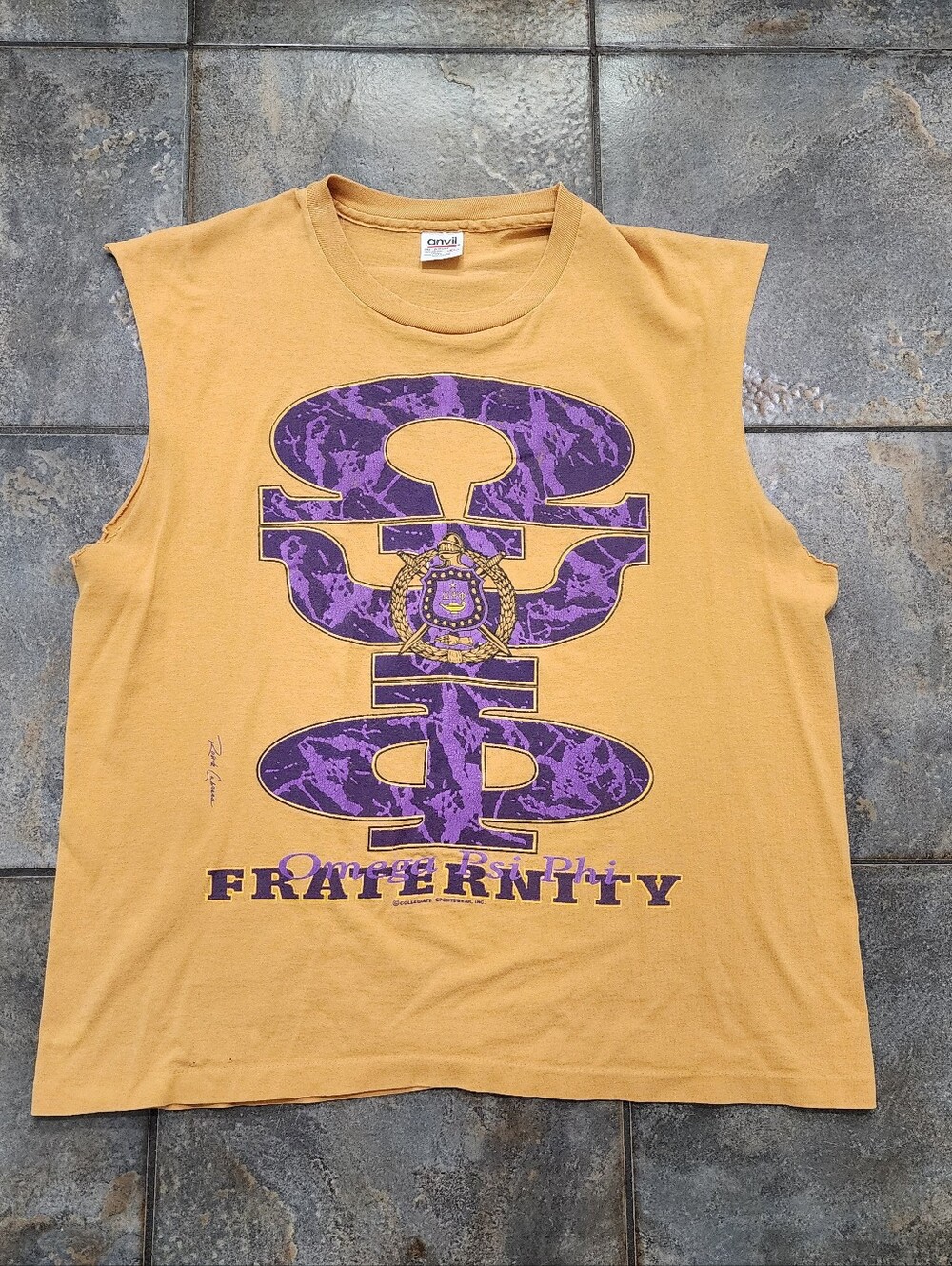 Vintage 90s Omega Psi Phi XL Fraternity Cut Off Sleeveless Tank Top T Shirt